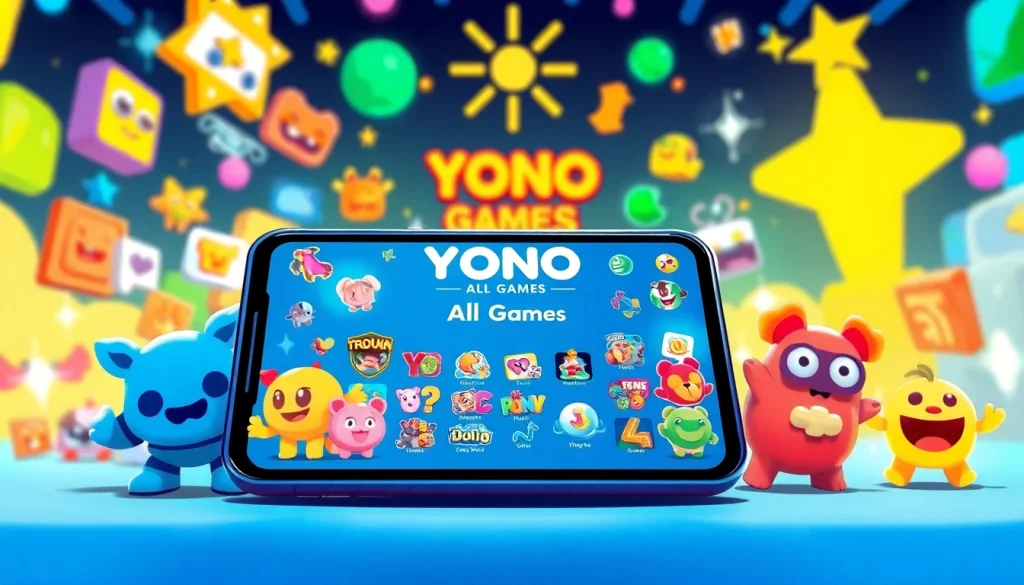 Engaging display of Yono All Games app with colorful characters for an immersive experience.